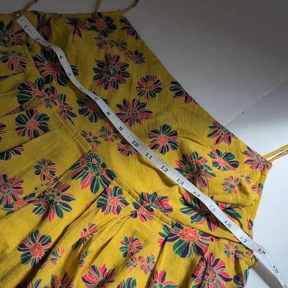 Free People Top Womens Large Yellow Molly Tunic Sleeveless Floral Boho - Picture 8 of 9